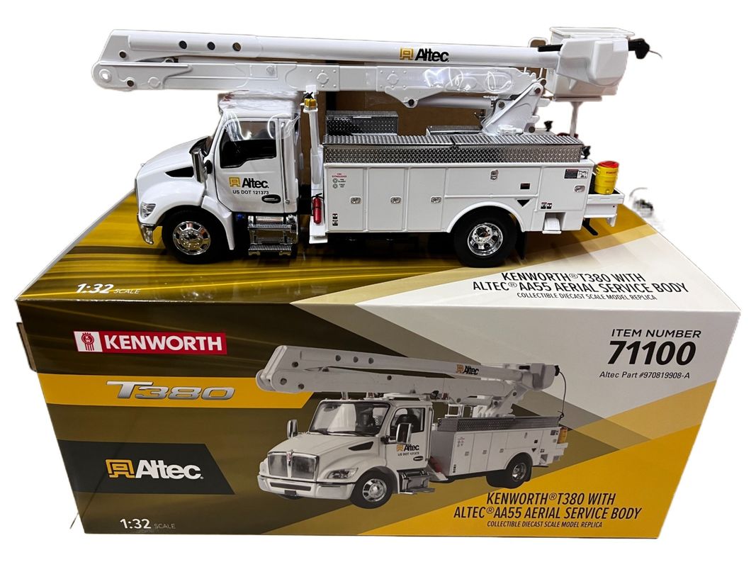 DM 1/32 Kenworth T380 منصة عمل جوية شاحنة سبيكة مركبة بناء نموذج 71100